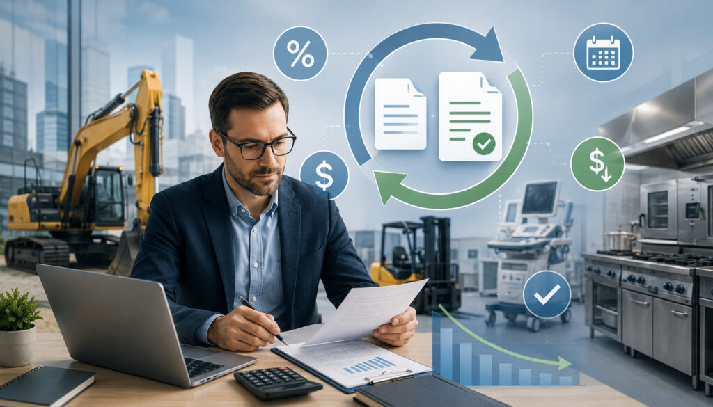 Equipment loan refinancing process illustration